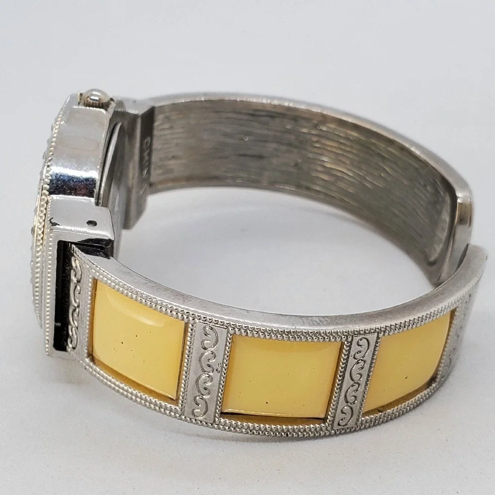 Women's Cuff Bracelet Watch Silver Yellow Tone Bracelet 5.75